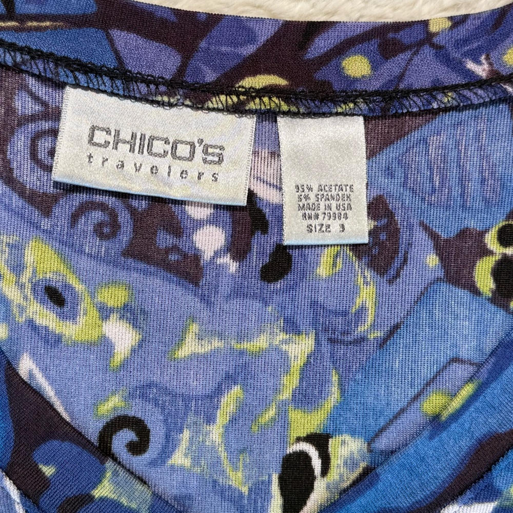 Travelers by Chico’s abstract short sleeve v-neck pullover top size 3/large - Picture 3 of 5
